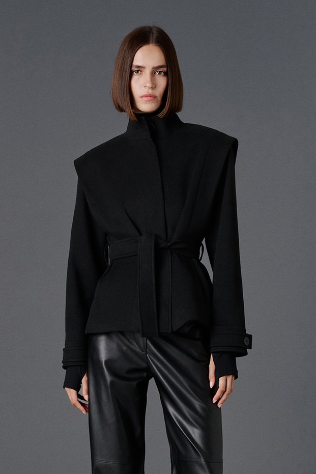 Short Cashmere Coat with Belt