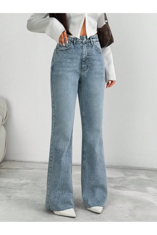 Women's Pale Green High Waist Straight Leg Jeans