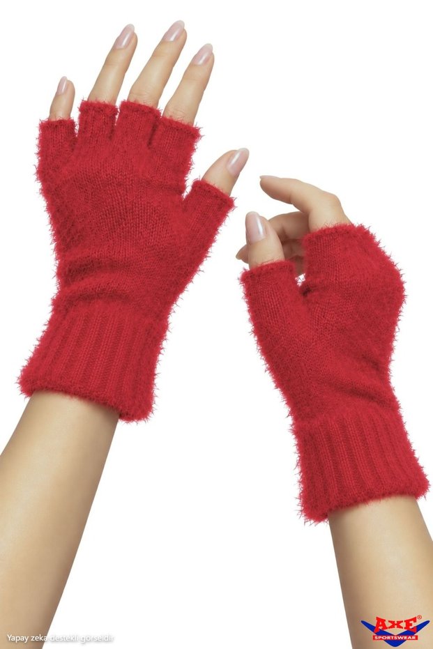 Winter Red Soft Textured Fingerless Cut-Out Half Finger Plush Comfortable Use Luxury Gloves Glove