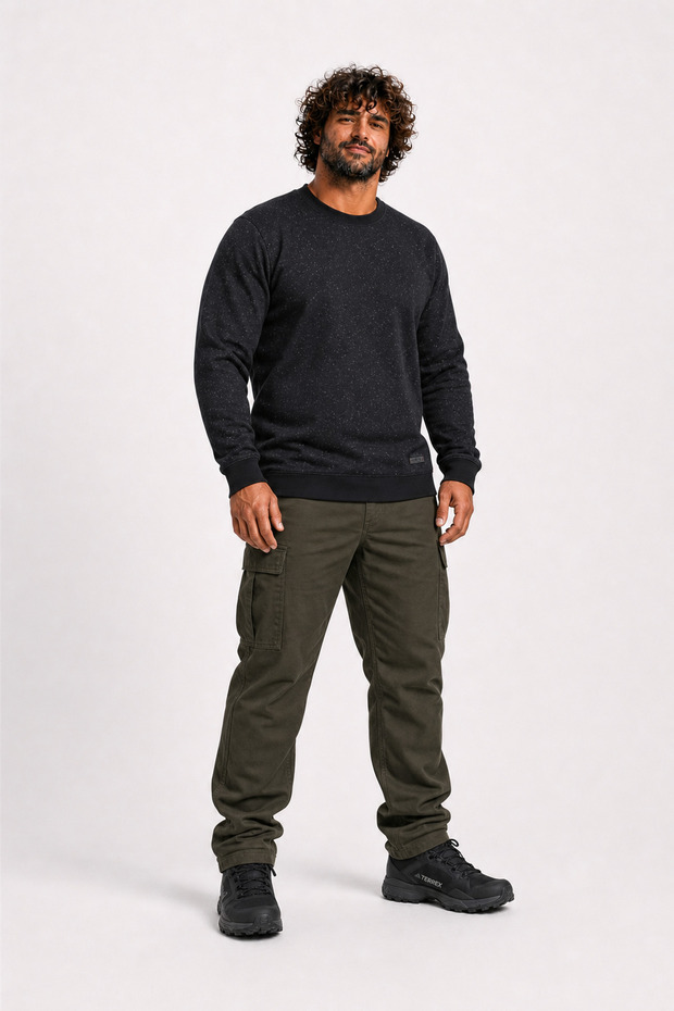 Large Size Sweatshirt Crew Neck Leather Arma 22703-black