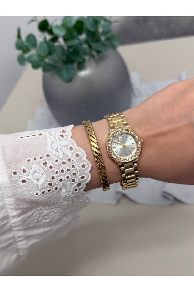 Round Gold Color Steel Cord Women Wrist Watch