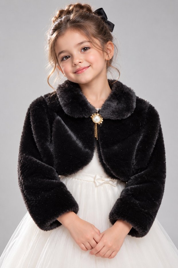 Plush Long Sleeve Girls' Bolero M00681 Black