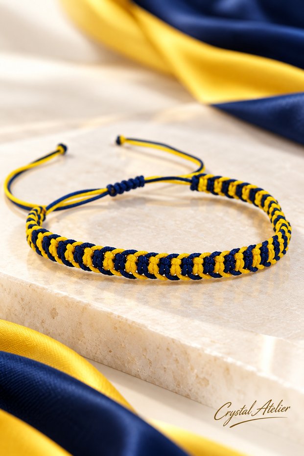 Unisex Yellow Navy Blue Fan Bracelet - Macrame Bracelet - Gift Bracelet - Knitted Rope Bracelet