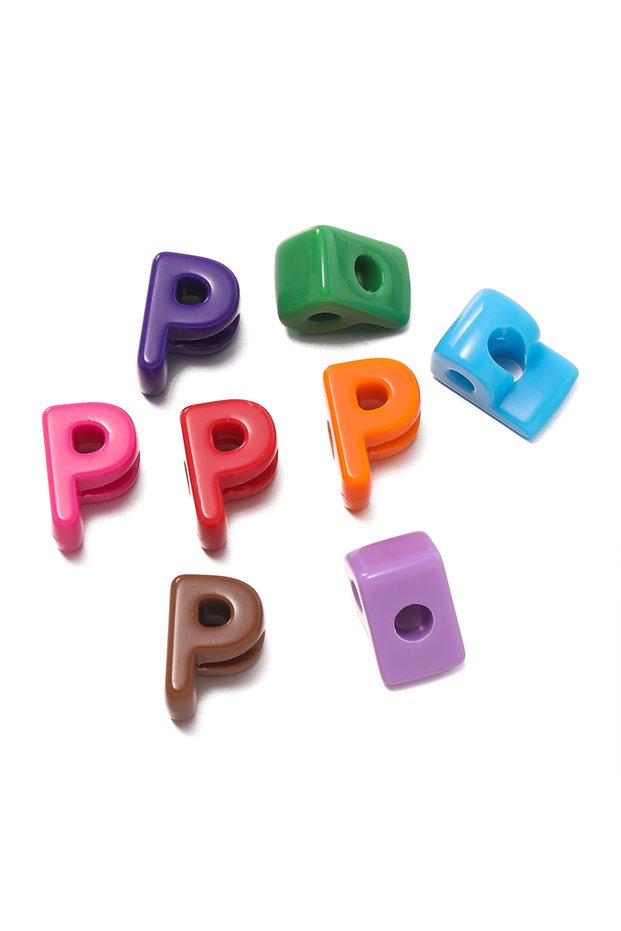 P 10pcs/Lot Acrylic Letter Large Hole Beads Charm Loose Spacer Bead for Bracelet Necklace Key Chain
