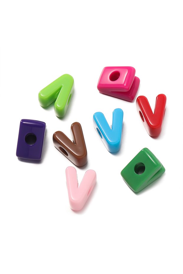 V 10pcs/Lot Acrylic Letter Large Hole Beads Charm Loose Spacer Bead for Bracelet Necklace Key Chain