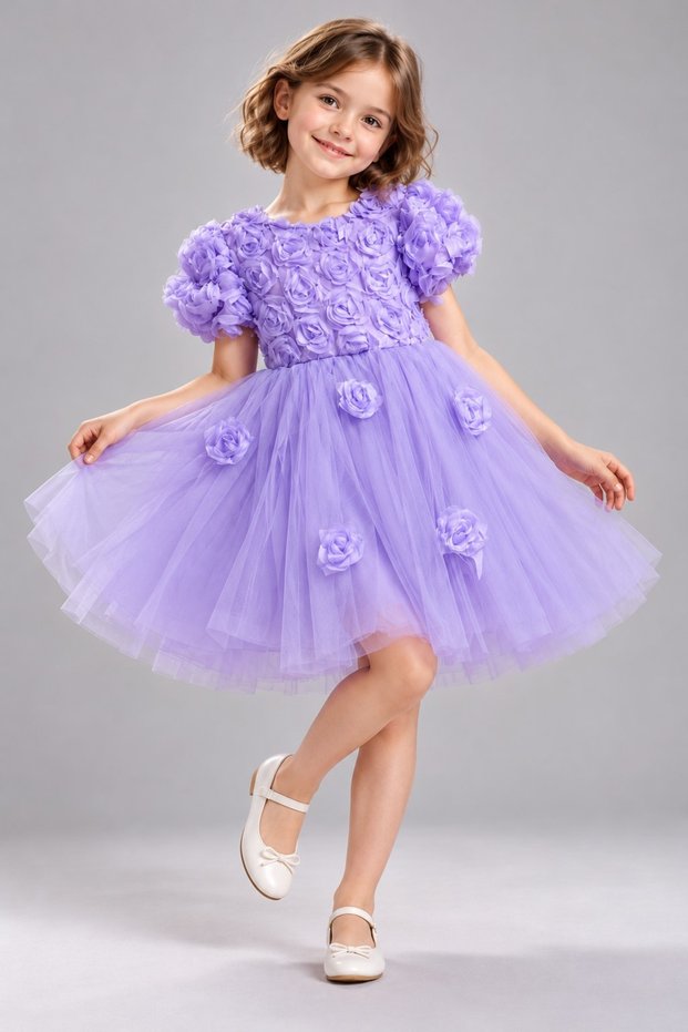 Rosali Lase Detail Girls Tutu Evening Dress M00803 Lila