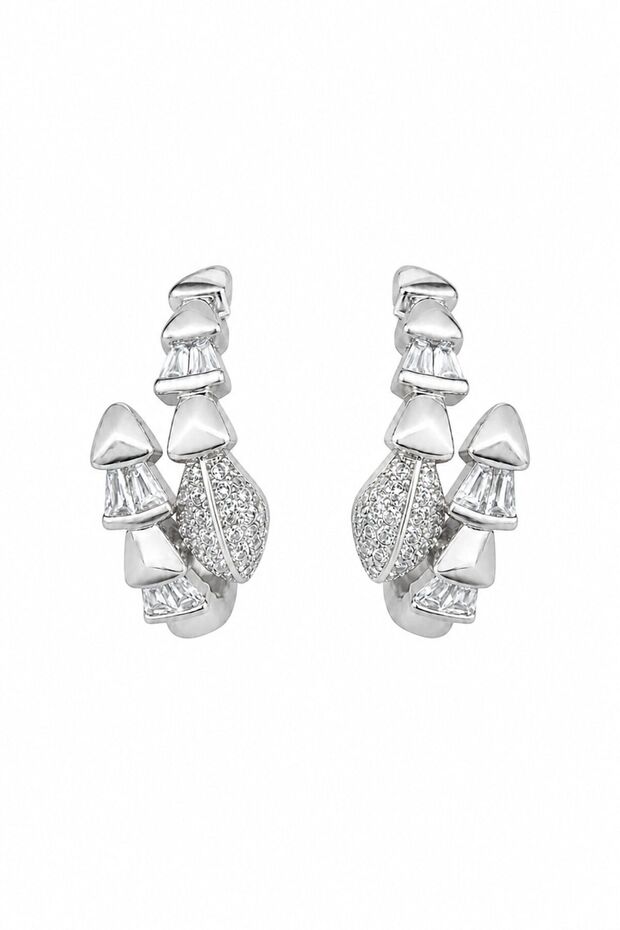 Steel Stone Snake Earrings (Silver)