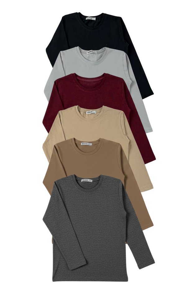 Unisex kids 6-piece set plain basic transitional cotton top bodysuit T-shirt