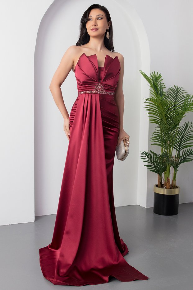 Satin Strapless Evening Dress - 13455