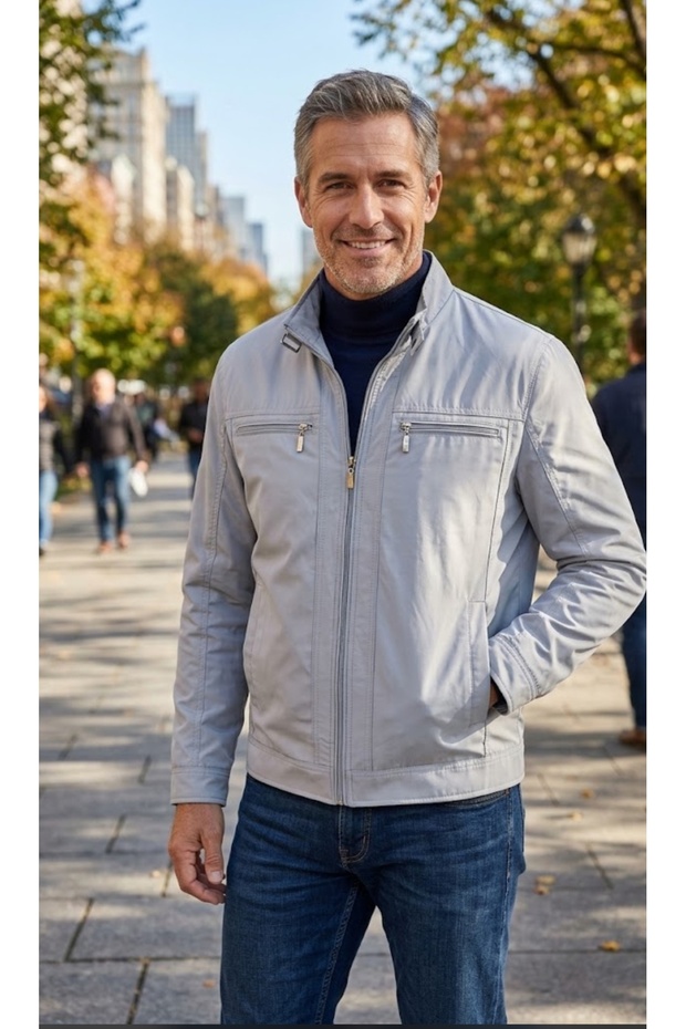 Stand-Up Collar, Snap-On Sleeves, Zippered Sports Seasonal Men's Coat