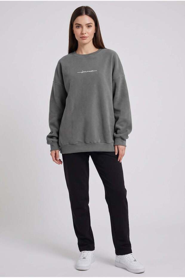 Women's Smoked Dreamer Printed 0 Crew Neck Oversize Loose Loose Cut Fleece Sweatshirt