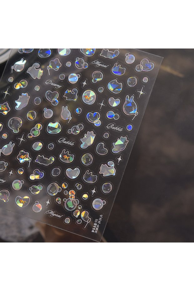 1pcs Shiny Blowing Bubble Nail Decorations Stickers 5D Shell Light Love Cat Bubble TransferSlider St