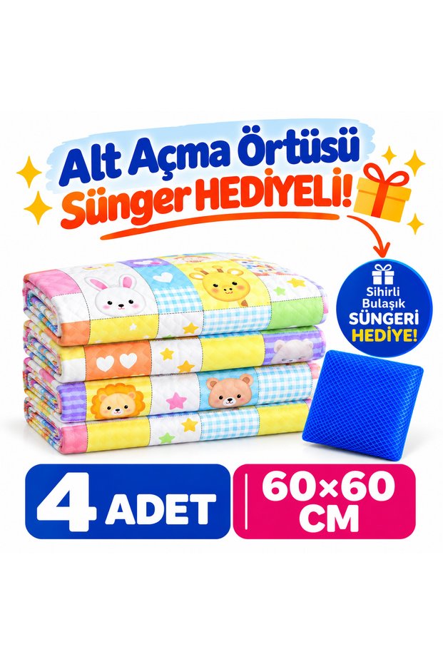 Fluffy Bottom Changing Mat 4 Pieces 60*60 cm Baby Easy-To-Clean and Easy-To-Use (with Sponge Gift)