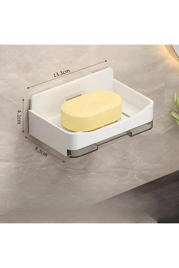White Wall-mounted Soap Drain Box ABS No Punching, Household Bathroom Soap Holder Simple with Hook N