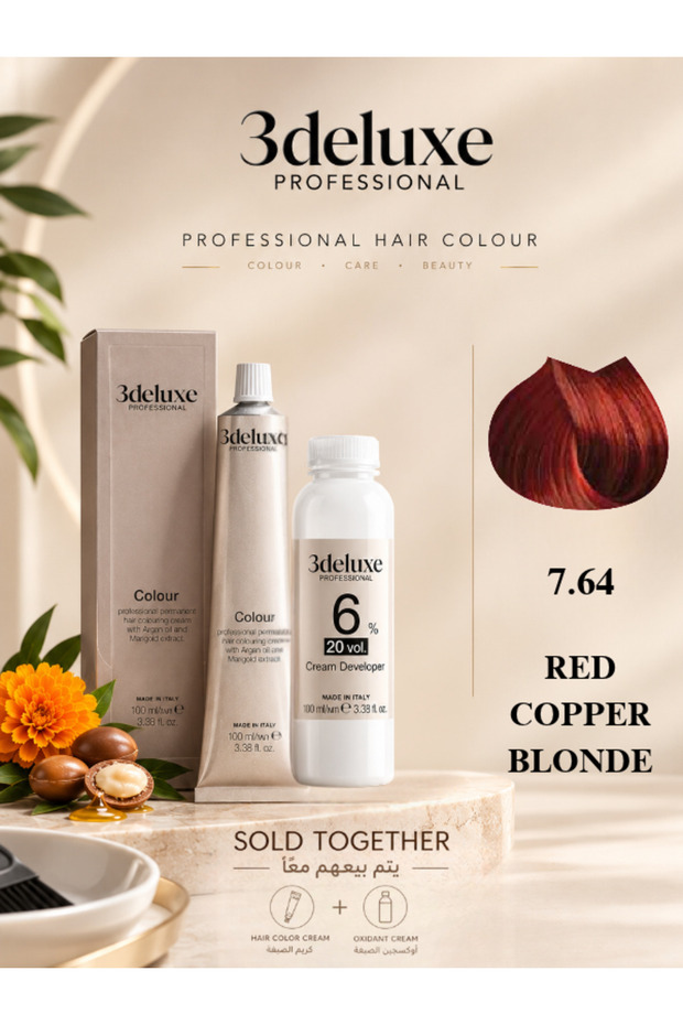Hair Color Cream & Cream Developer 20 vol.(6%) β 100 ml Each Red Copper Blonde 7.64
