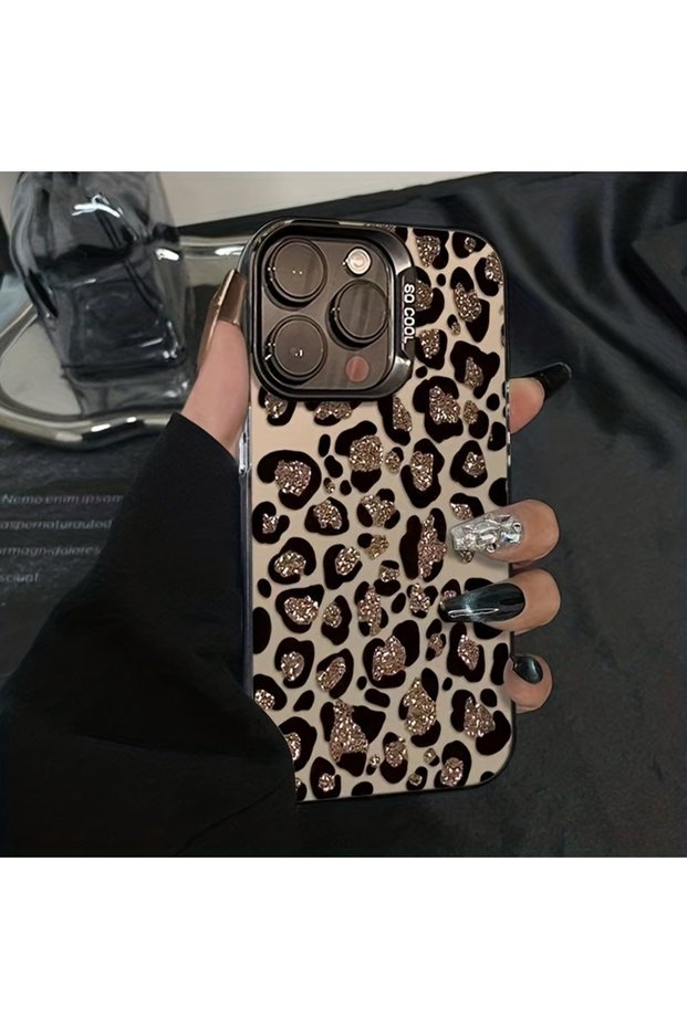 iPhone17 Pro black High-Quality Gold Glittering Leopard Print Design Laser Phone Case, Suitable for