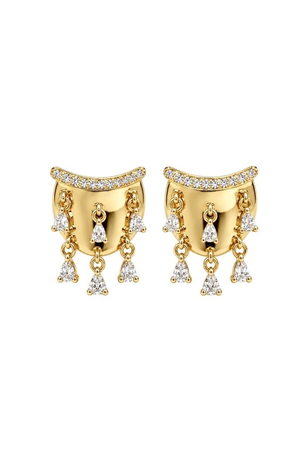 Lysanne Drop Stone Steel Earrings-Gold