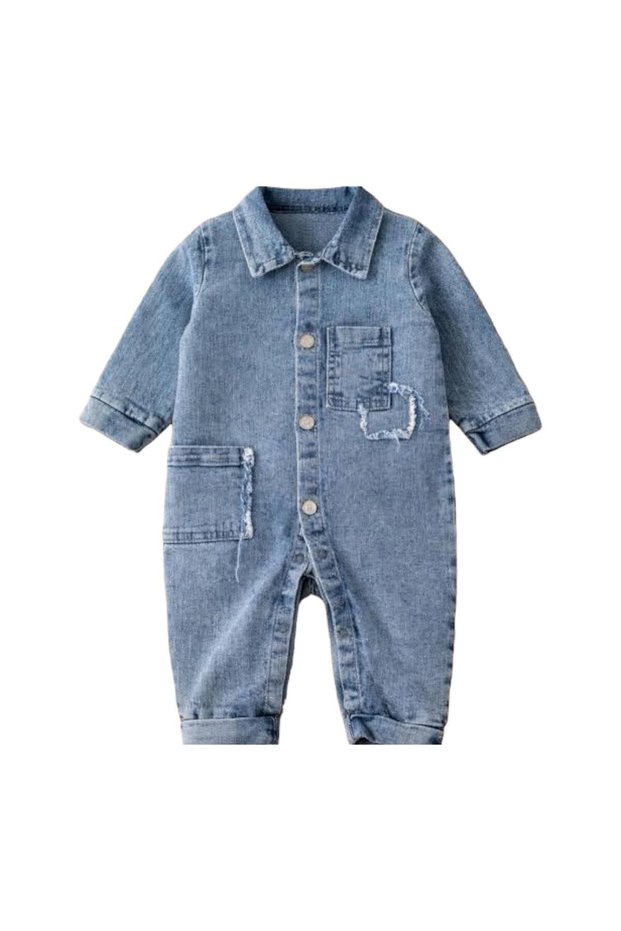 Basic Baby Girl and Boy Denim Overalls with Pockets and Collar ****It Is Recommended to Order One Size Larger****