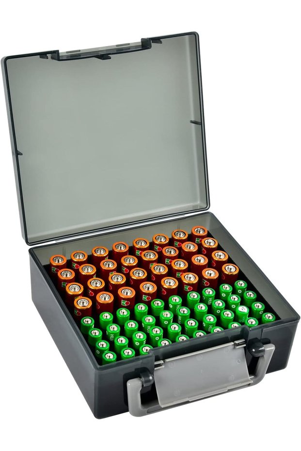 Black sponge Battery Storage Organizer Holder Holds 54 AA AAA Batteries, Battery Box Case Garage Con