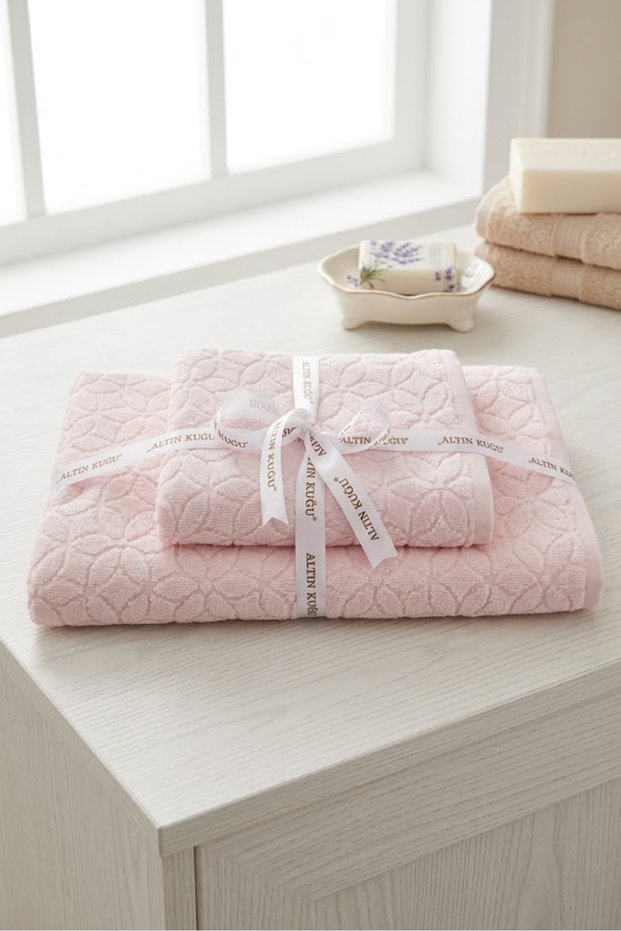 Daisy Bath Towel Set- 70X140 Cm+50X80 Cm- Pink