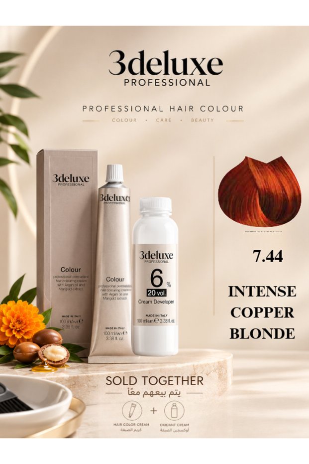 Hair Color Cream & Cream Developer 20 vol.(6%) β 100 ml Each Intense Copper Blonde 7.44