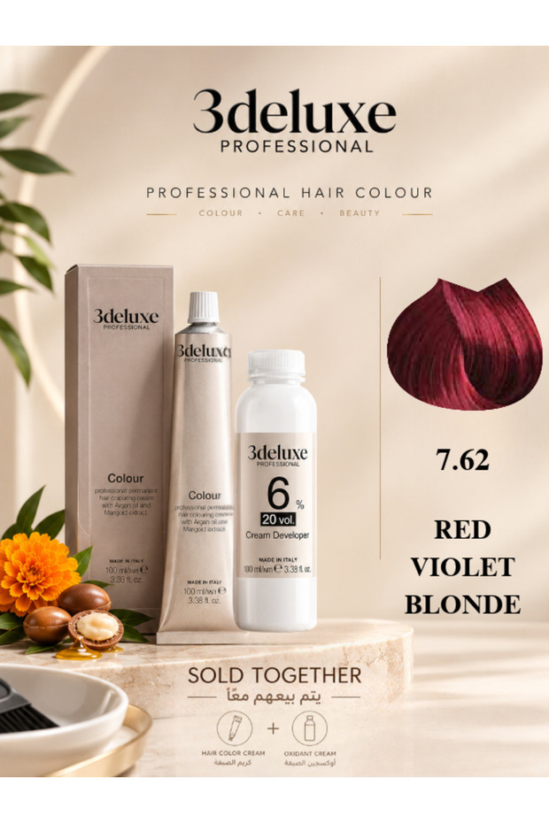 Hair Color Cream & Cream Developer 20 vol.(6%) β 100 ml Each Red Violet Blonde 7.62
