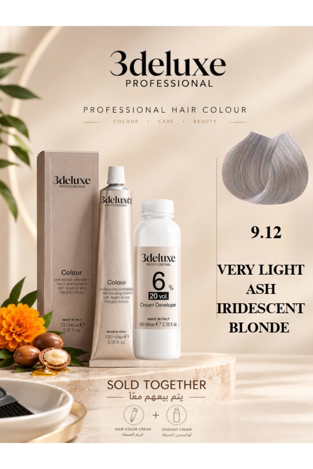Hair Color Cream & Cream Developer 20 vol.(6%) β 100 ml Each Very Light Ash Iridescent Blonde 9.12