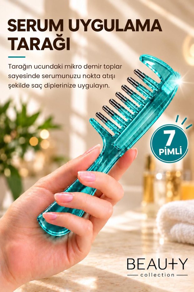 Serumia Turquoise 7 Metal Tip Container Hair Root Serum and Care Oil Application Comb