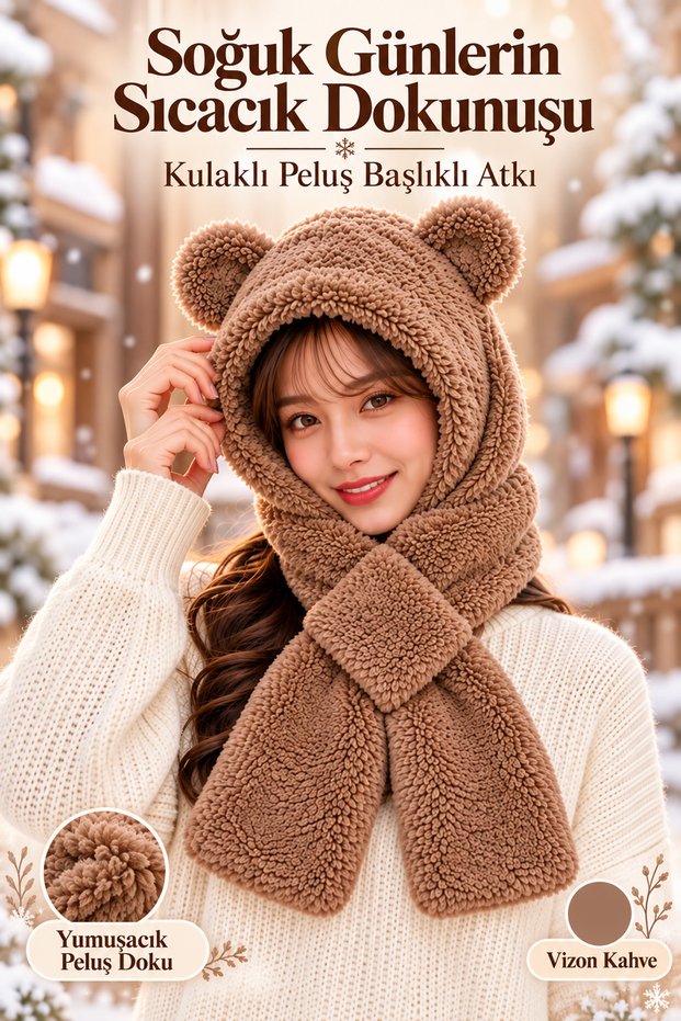 Kids Hoodie Hooded Plush Beanie Scarf Welsoft Fleece Neck Collar Shawl for 10-16 Years Old Girls Eared Hat