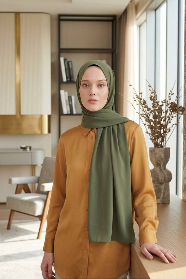 Medina Silk Shawl Luxurious Silky, Lightweight, Women's Hijab Shawl -Mkr Haki̇