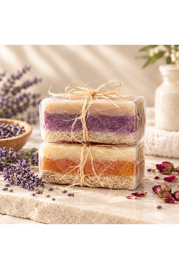 Natural Soap with Pumpkin Fiber, Beauty Soap Bıttım&Lavender and Donkey Milk, Two in One.