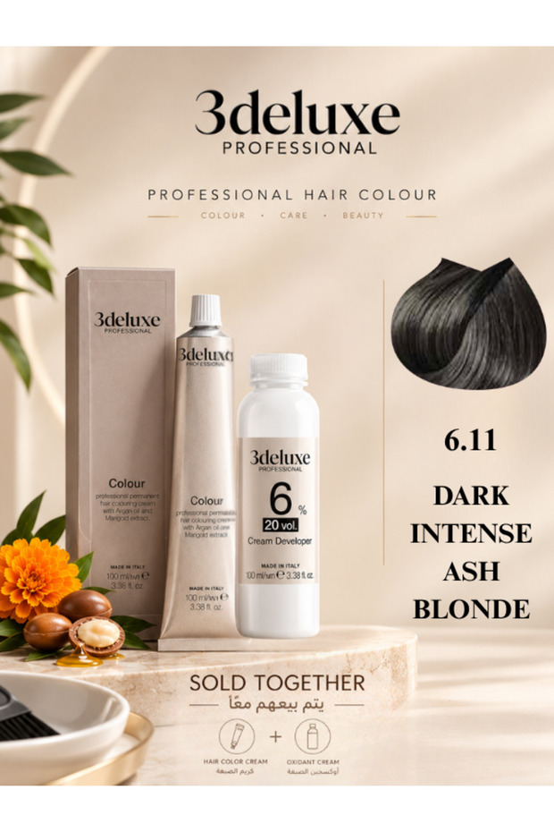 Hair Color Cream & Cream Developer 20 vol.(6%) – 100 ml Each Dark Intense Ash Blonde 6.11