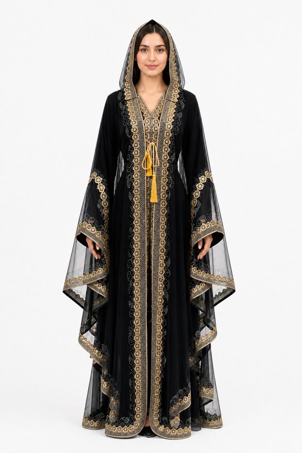 Women's Long Caftan with Shiny Stones and Chiffon Two Piece Caftan