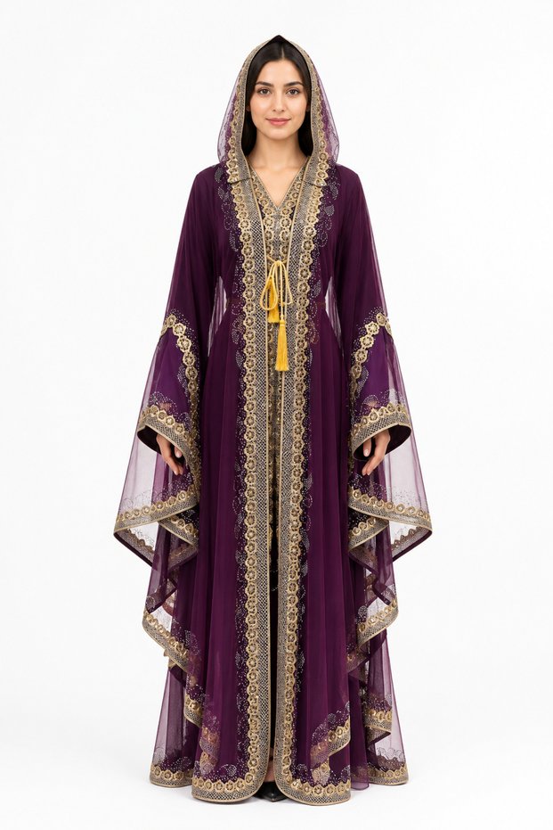 Women's Long Caftan with Shiny Stones and Chiffon Two Piece Caftan