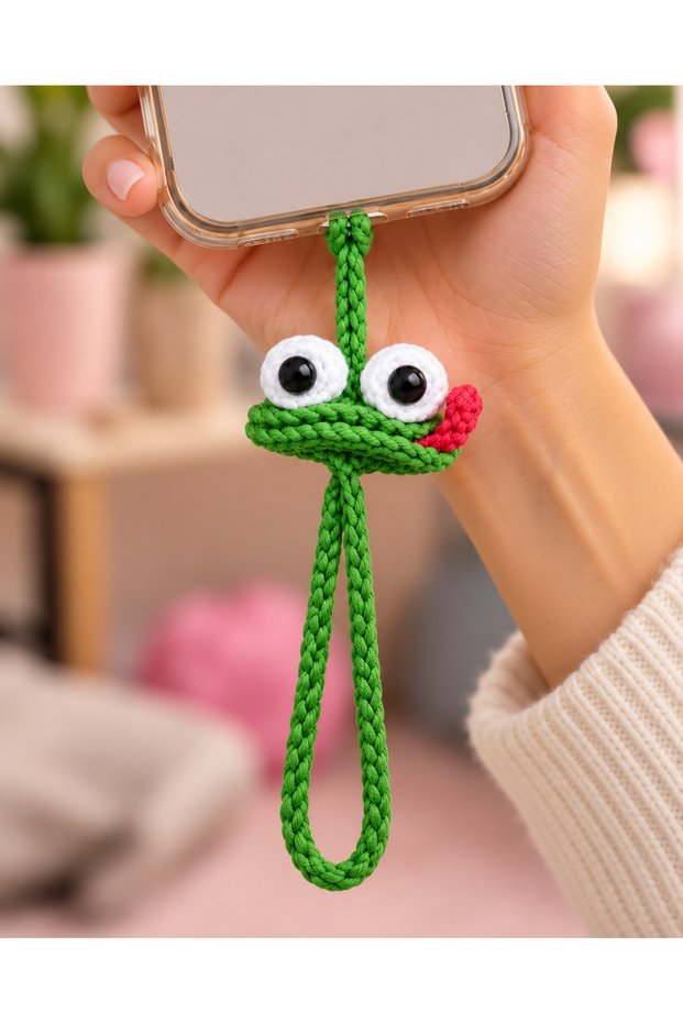Hand Knitted Green Frog Phone Strap – Handmade Wrist Strap Phone Ornament