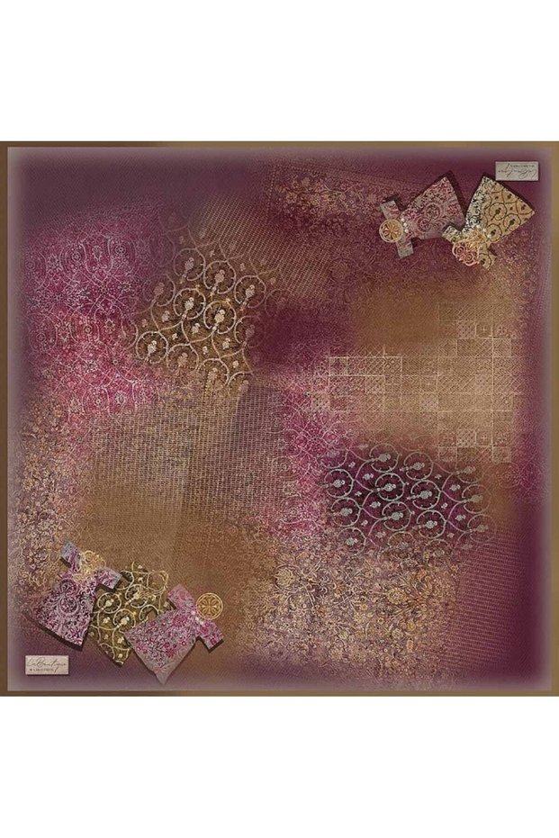 Tivil Pure Silk Scarf 2481 03 Purple Brown Object Pattern