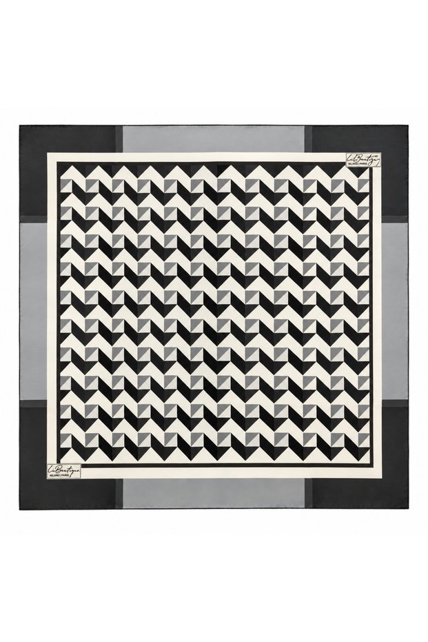 Tivil Pure Silk Scarf 2737 05 Anthracite Geometric Pattern