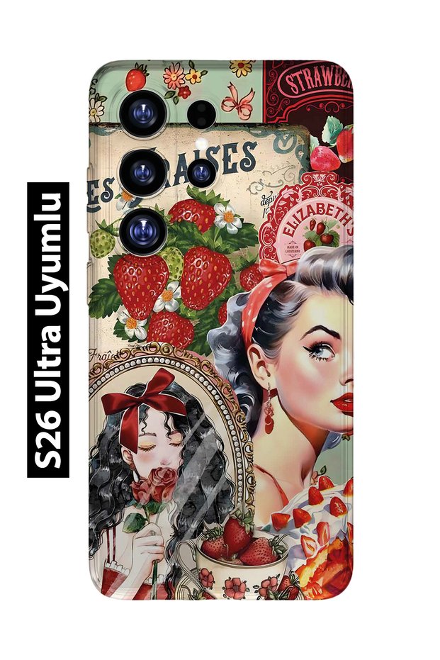Samsung Galaxy S26 Ultra Compatible Retro Women's Collage Pattern Transparent Phone Case