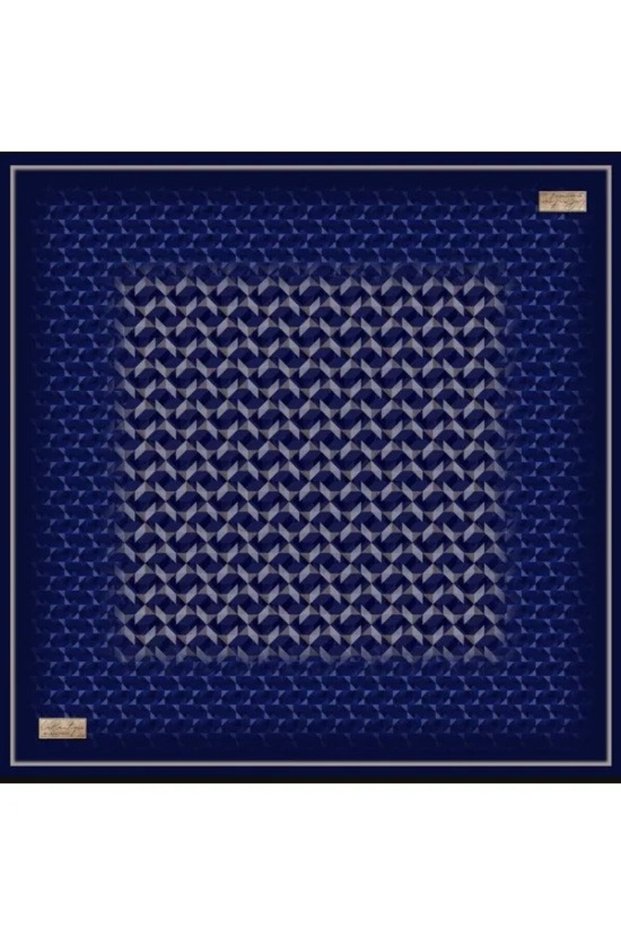 Pure Tivil Silk 2849 07 Navy Blue - Saks Blue Geometric Pattern