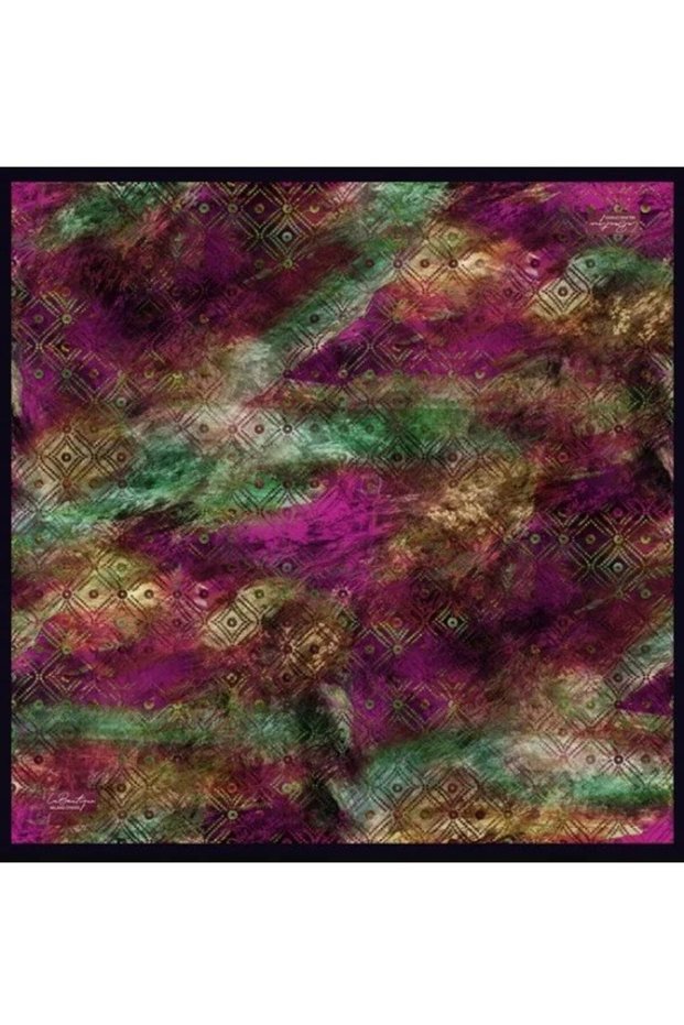 Saf Sura İpek 2834 03 Fuchsia Green Abstract Pattern