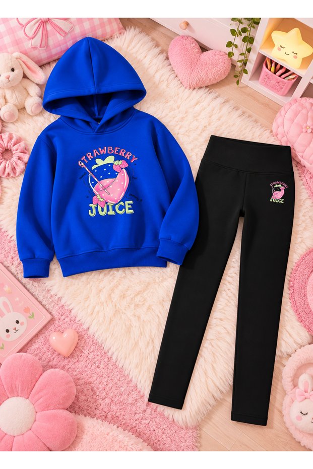 Girl's Sweatshirt Hooded Plain Leggings Set Printed 3 Yarn Threaded Winter Comfortable Fit Set
