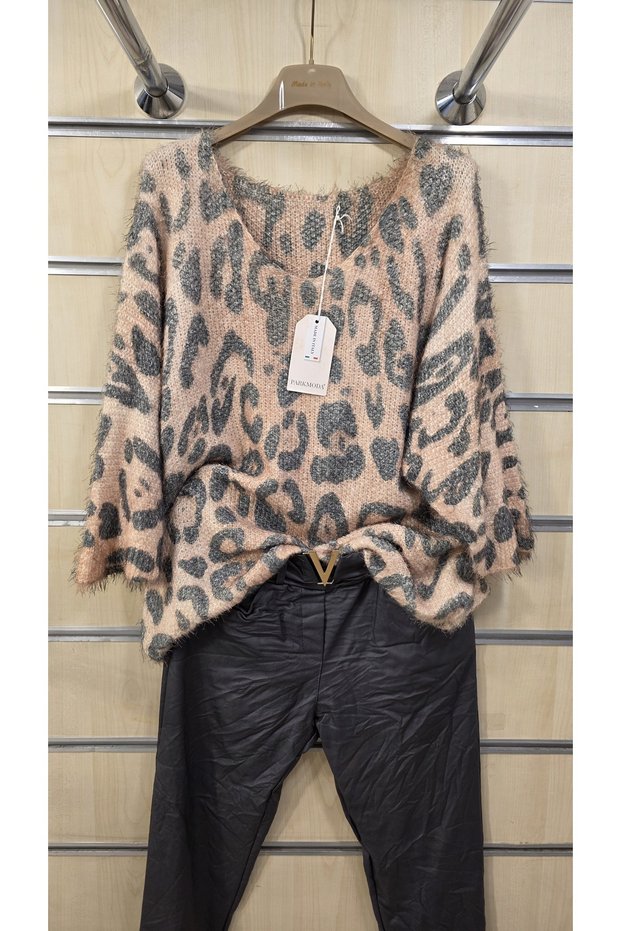 Italian Sweater Leopard Pattern Half Sleeve