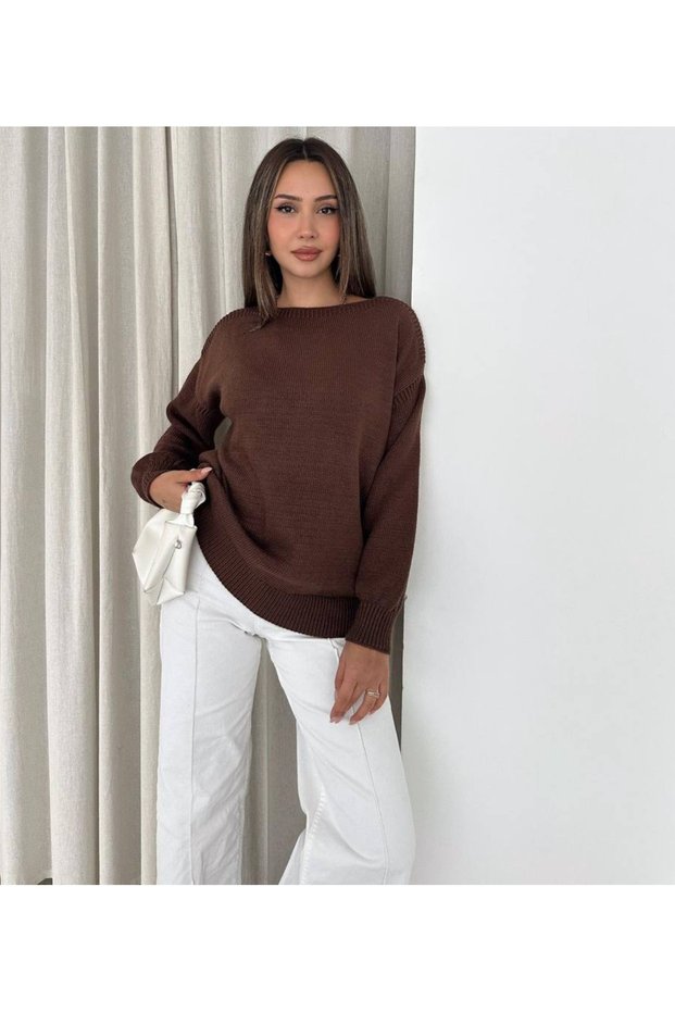 Women's Boat Neck Plain Knit Off Shoulder Comfortable Fit Long Sleeve Basic Knitwear Sweater