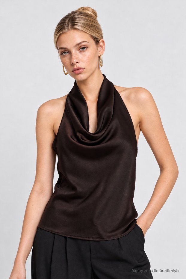 Degaje Collar Satin Surface Blouse Lgk0012 Aci Brown