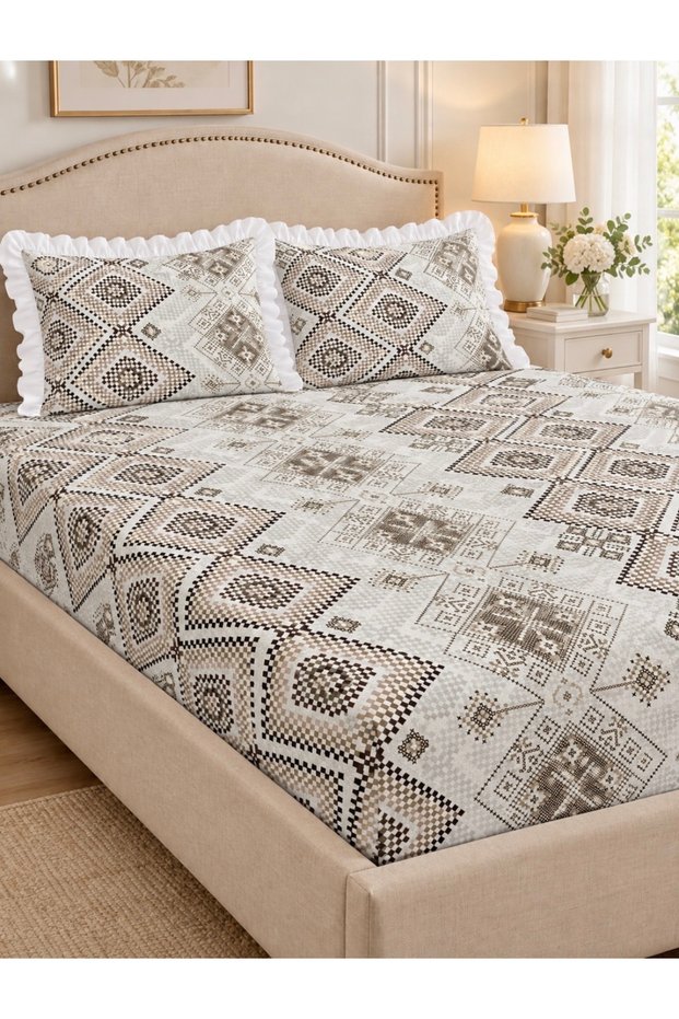 Firfirli Pillowcase and Elastic Bed Sheet Set [Single, Double, King Size, Medium Sizes]