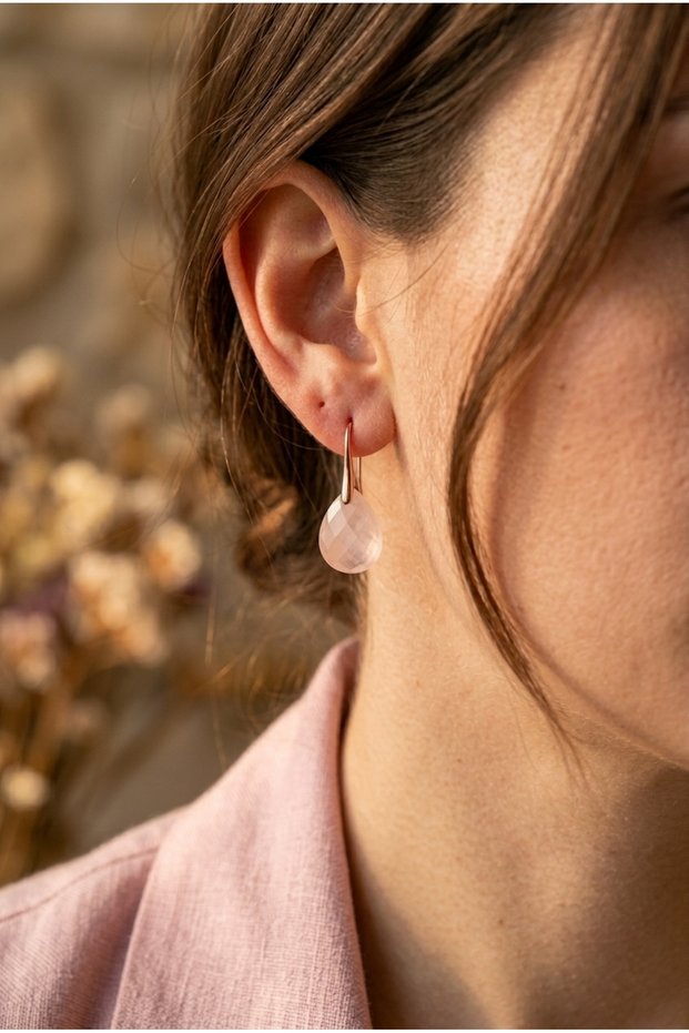 Natural Stone Drop Shaped Steel Earrings
