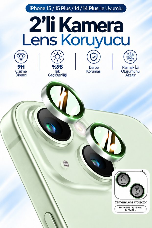 Premium Ar+Af Camera Lens Protector Set of 2 Compatible with iPhone 15 / 15 Plus / 14 / 14 Plus with Easy Installation Tool