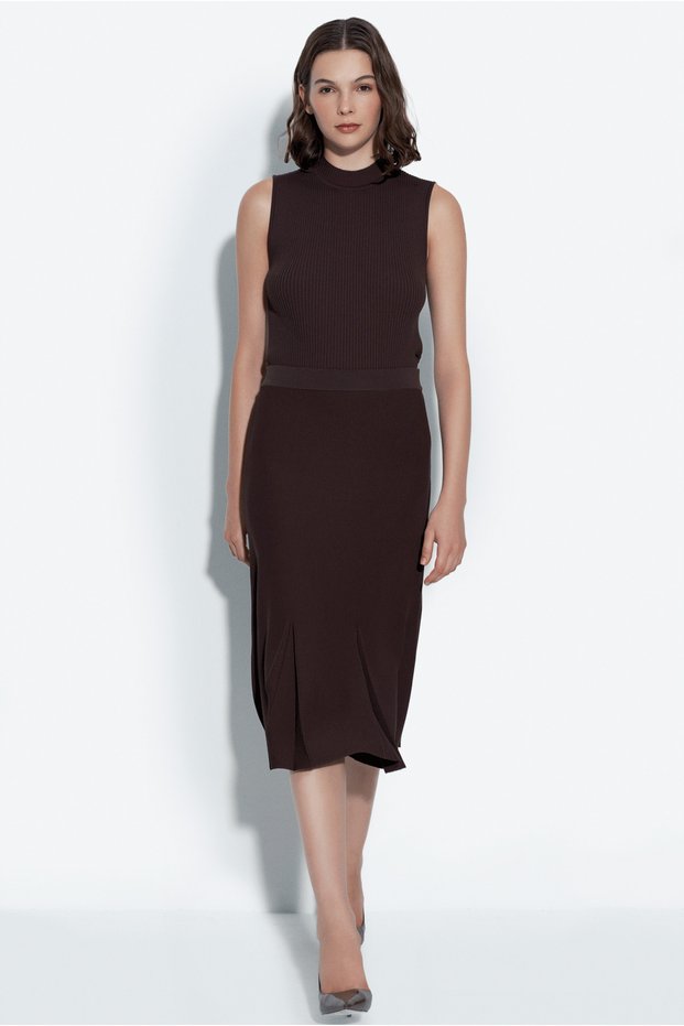 Pleated Detailed Midi Knit Skirt