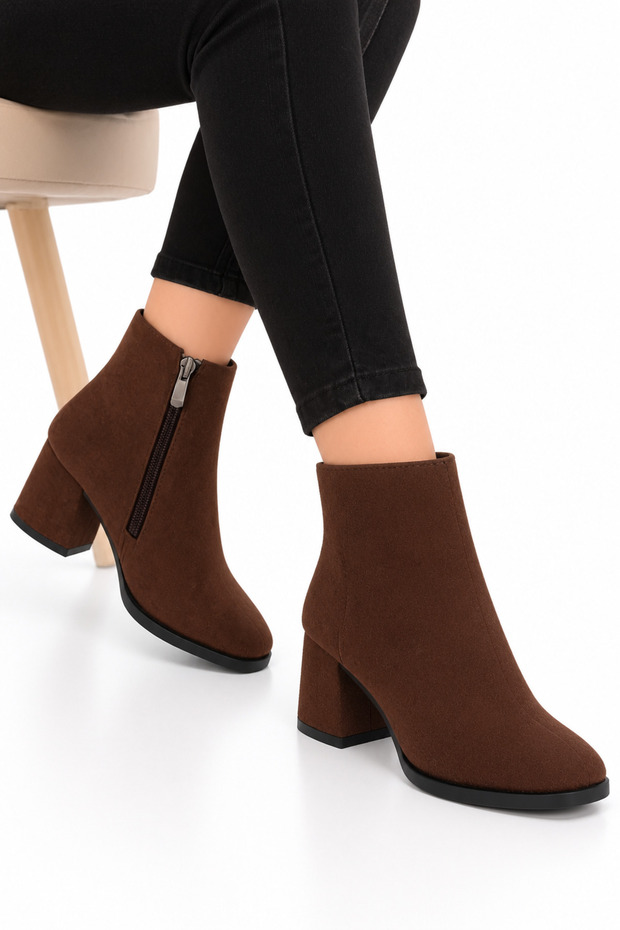 Women's Cold-Proof Heeled Boots (5cm) Brown-Black