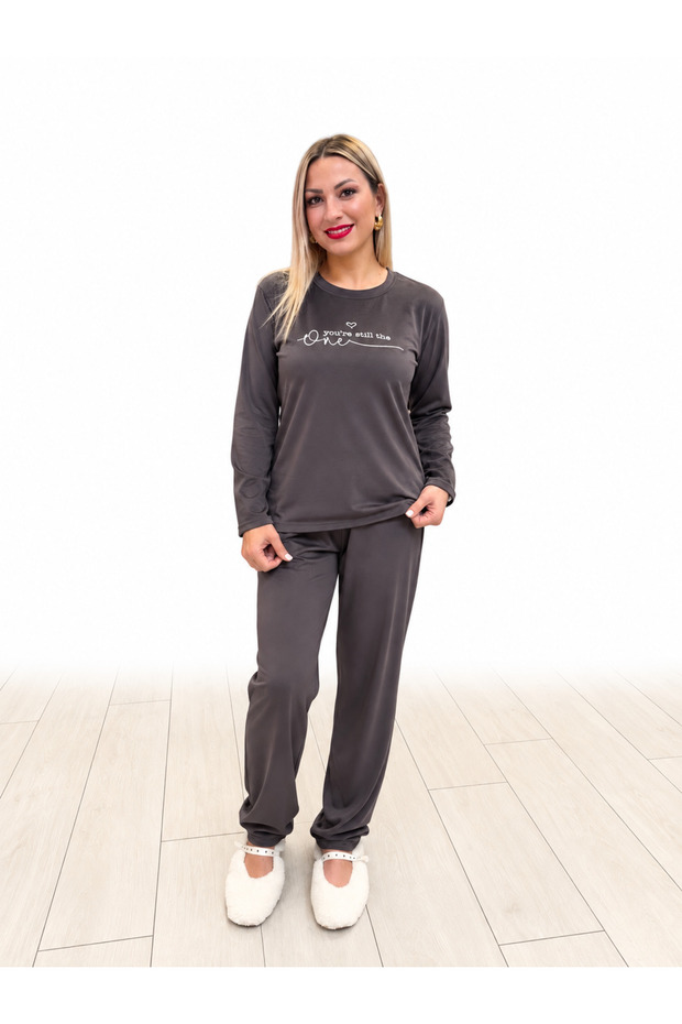 Women's Brown Embroidery Detailed Soft Textured Two-Piece Suit with Trousers �